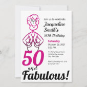 50歳で素敵な面白いピンクと黒の女性 招待状 (正面)