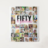 50歳で素敵な40枚の写真コラージュ誕生日 タペストリー (正面)