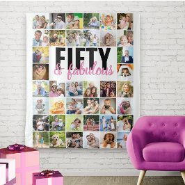 50歳で素敵な40枚の写真コラージュ誕生日 タペストリー