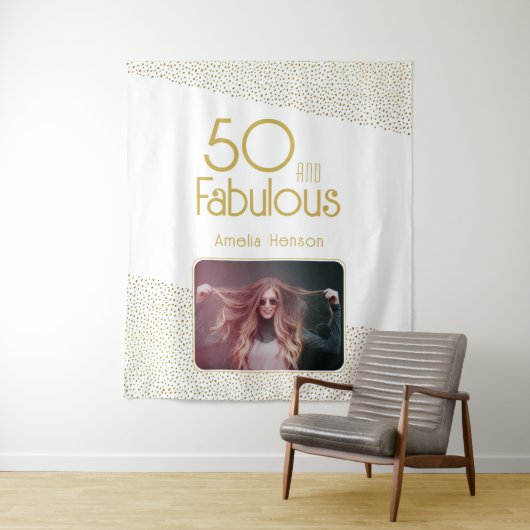 50歳で素敵な ゴールドグリッター 50歳の誕生日写真 タペストリー (インサイチュ)