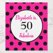 50歳で素敵な ボールドピンクにブラックの水玉 ワインラベル (シングルラベル)