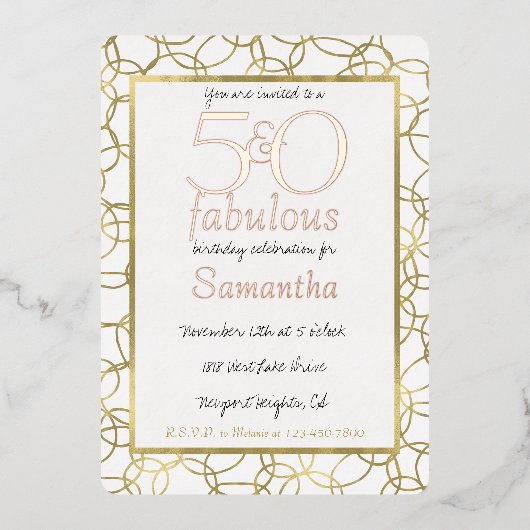 50歳で素敵に輝く ゴールドとホワイトのサークルパーティー 箔招待状 (正面)