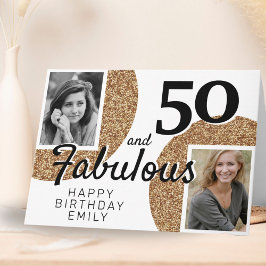 50歳で素敵に輝く ゴールドグリッター 2ショット 50歳の誕生日 カード