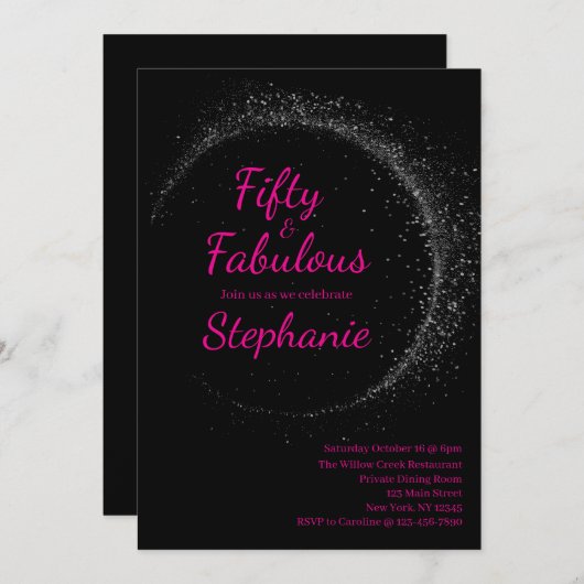 50歳で素敵に | 50歳の誕生日パーティー ピンク 招待状 (正面/裏面)