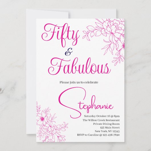 50歳で素敵に | 50歳の誕生日パーティー ピンク 招待状 (正面)