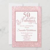 50歳で輝く ローズゴールドグリッター誕生日パーティー 招待状 (正面)