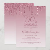 50歳で輝く ローズゴールドピンク グリッター 招待状 (正面/裏面)