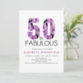 50歳とファビュラス パープル フラワーの50歳の誕生日 招待状 (スタンド正面)