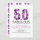 50歳とファビュラス パープル フラワーの50歳の誕生日 招待状 (正面/裏面)
