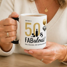 50歳とファビュラス ブラック&ゴールド モダン 誕生日 モーフィングマグカップ