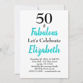 50歳と素敵なターコイズブルーの誕生日 招待状