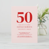 50歳と素敵なピンクとレッドの50歳誕生日パーティー 招待状 (スタンド正面)