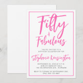 50歳と素敵なピンクのスクリプト 50歳の誕生日パーティー 招待状 (正面/裏面)