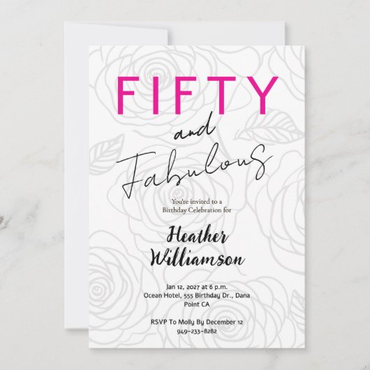 50歳と素敵な花の50歳の誕生日 招待状 (正面)