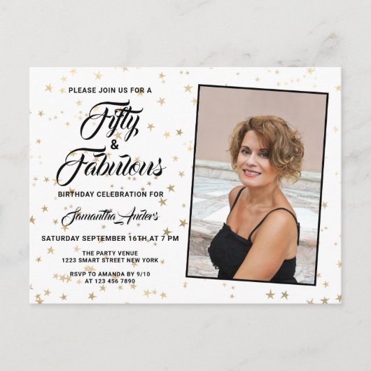 50歳と素晴らしいエレガント金ゴールド星の写真 インビテーションポストカード (正面)