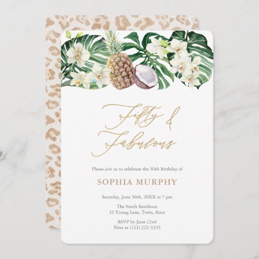 50歳と素晴らしいジャングル50歳の誕生日パーティー 招待状 (正面/裏面)