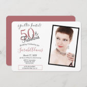 50歳と素晴らしいバラ金ゴールド50歳の誕生日パーティーの写真 招待状 (正面/裏面)