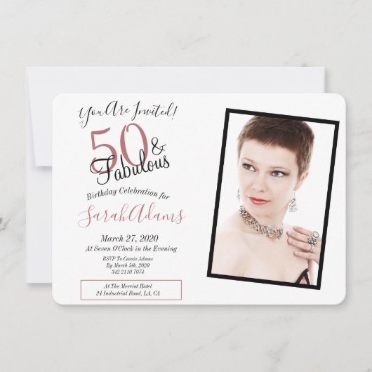 50歳と素晴らしいバラ金ゴールド50歳の誕生日パーティーの写真 招待状 (正面)
