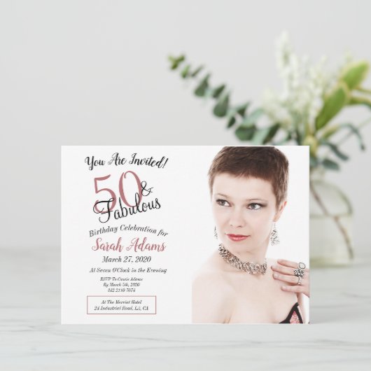 50歳と素晴らしいバラ金ゴールド50歳の誕生日パーティーの写真 招待状 (スタンド正面)