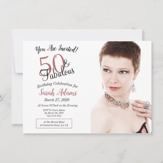 50歳と素晴らしいバラ金ゴールド50歳の誕生日パーティーの写真 招待状 (正面)