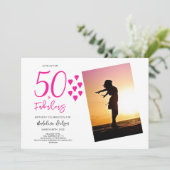 50歳と素晴らしいフォトピンクハート50歳の誕生日 招待状 (スタンド正面)