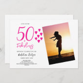 50歳と素晴らしいフォトピンクハート50歳の誕生日 招待状 (正面/裏面)