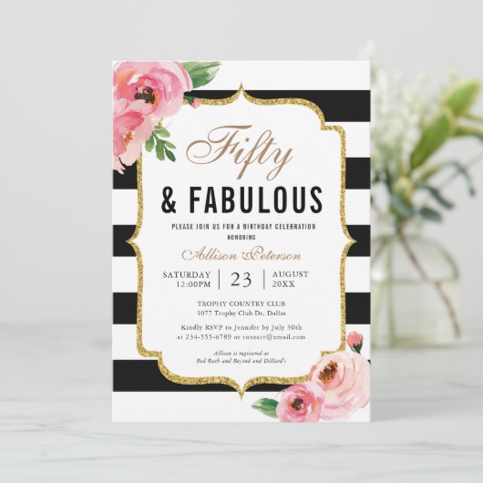 50歳と素晴らしいフローラ50歳の誕生日パーティー 招待状 (スタンド正面)