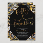 50歳と素晴らしいブラックと金ゴールド50歳の誕生日パーティー 招待状 (正面/裏面)