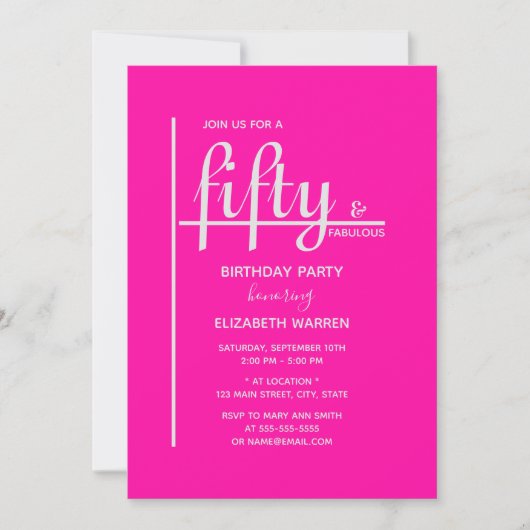 50歳と素晴らしいホットピンク50歳の誕生日パーティー 招待状 (正面)