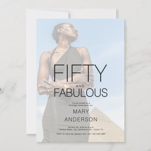 50歳と素晴らしい写真50歳の誕生日パーティー 招待状 (正面)