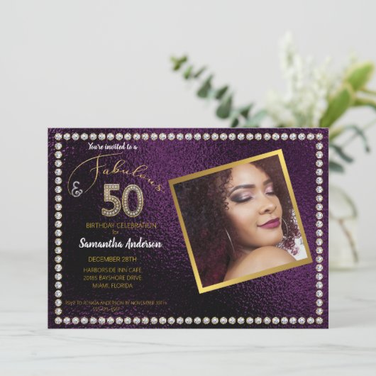 50歳と素晴らしい紫きらきら光るの50歳の誕生日パーティー 招待状 (スタンド正面)