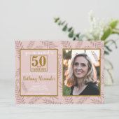 50歳と素晴らしい誕生日のピンクの金ゴールド植物 招待状 (スタンド正面)