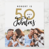 50歳と素晴らしい誕生日の黒い金ゴールド数々の写真 ワインラベル (シングルラベル)