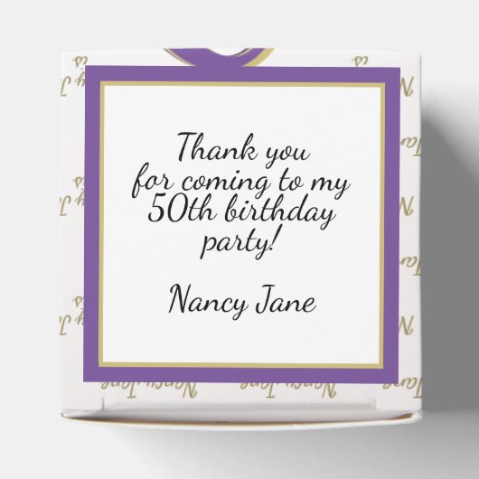 50歳と素晴らしい誕生日パーティパープル/金ゴールドメッセージ フェイバーボックス (上部)