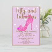50歳と素晴らしい誕生日パーティホットピンクグリッター 招待状 (スタンド正面)