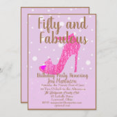 50歳と素晴らしい誕生日パーティホットピンクグリッター 招待状 (正面/裏面)