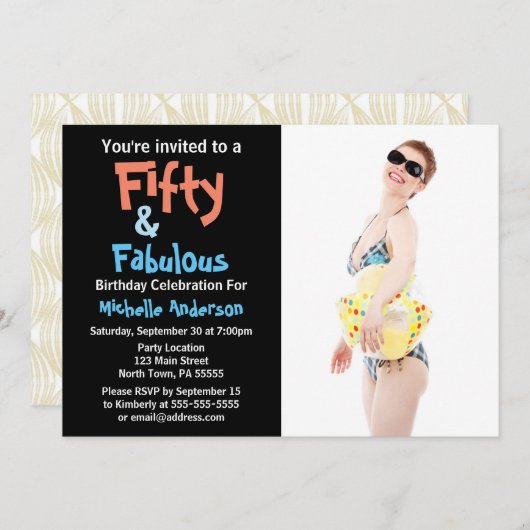 50歳と素晴らしい誕生日パーティーの招待状 招待状 (正面/裏面)