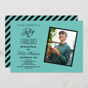 50歳と素晴らしい誕生日パーティーティール（緑がかった色）ブラックフォト 招待状