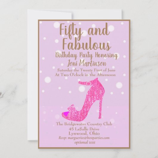 50歳と素晴らしい誕生日パーティーホットピンクグリッター 招待状 (正面)