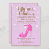 50歳と素晴らしい誕生日パーティーホットピンクグリッター 招待状 (正面/裏面)