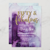 50歳と素晴らしい誕生日パーティー紫50招待状 招待状 (正面/裏面)