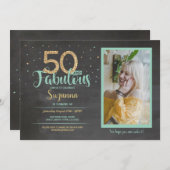 50歳と素晴らしい誕生日パーティー50人目の金ゴールド写真 招待状 (正面/裏面)