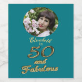 50歳と素晴らしい誕生日金ゴールドティール（緑がかった色）ブルー50歳 ワインラベル (シングルラベル)