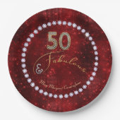 50歳と素晴らしい赤いきらめき50歳の誕生パーティー ペーパープレート (正面)