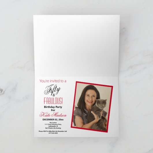 50歳と素晴らしい赤いバラの写真の誕生パーティー 招待状 (内部)