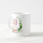 50歳と素晴らしい赤面ピンクエレガントの誕生日 コーヒーマグカップ (正面左)