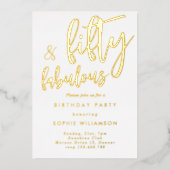 50歳と素晴らしい金ゴールドの誕生日 箔招待状 (正面)