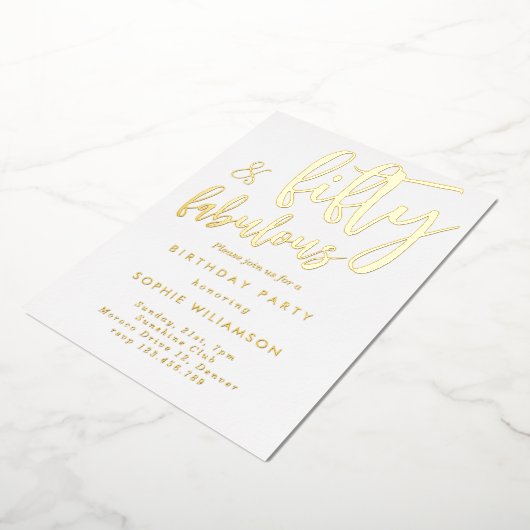 50歳と素晴らしい金ゴールドの誕生日 箔招待状 (回転した状態)