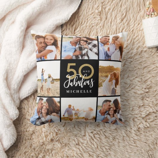 50歳と素晴らしい金ゴールドブラックの誕生日  クッション (ブランケット)