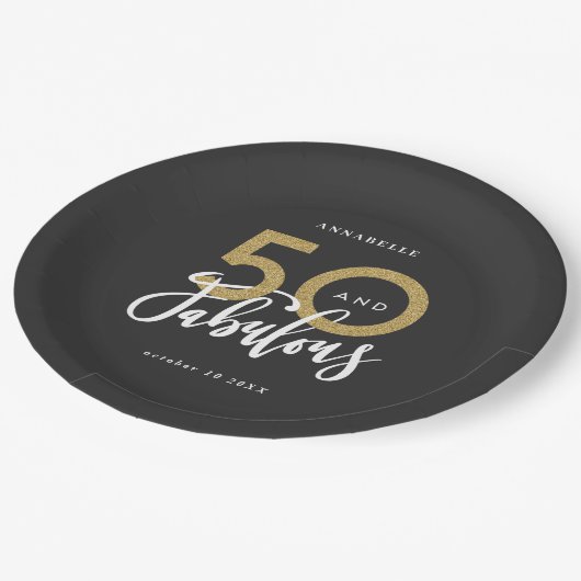 50歳と素晴らしい金ゴールド誕生パーティー  ペーパープレート (アングル)